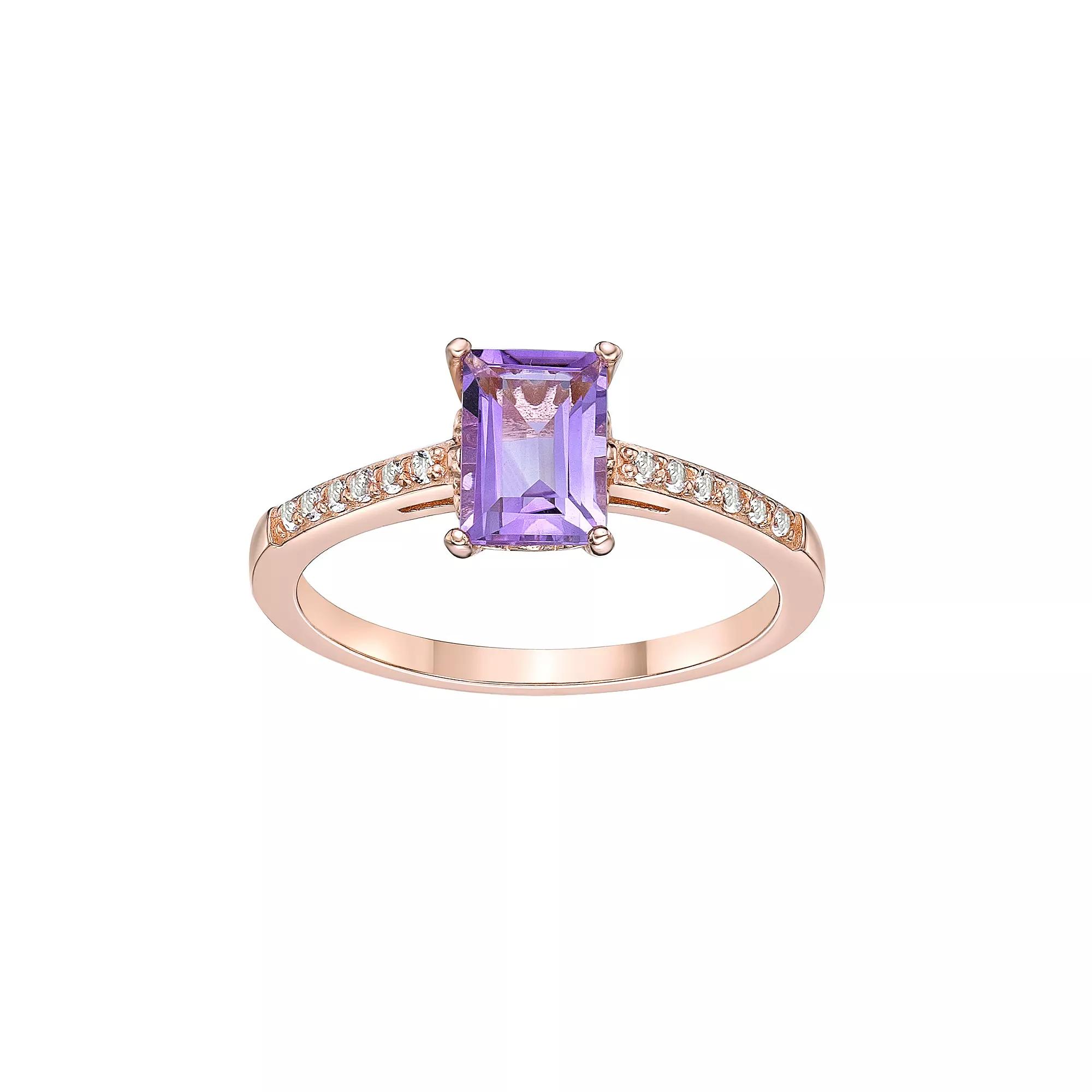 Gemminded 18k Rose Gold Over Silver Amethyst & White Topaz Ring, Women's, Size: 5, Pink Tone Product Image