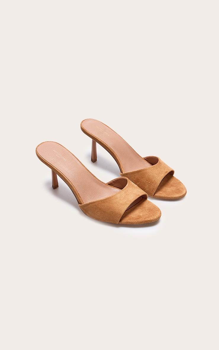 Wide Fit Camel Faux Suede Round Toe Mid Stiletto Heeled Mules Product Image