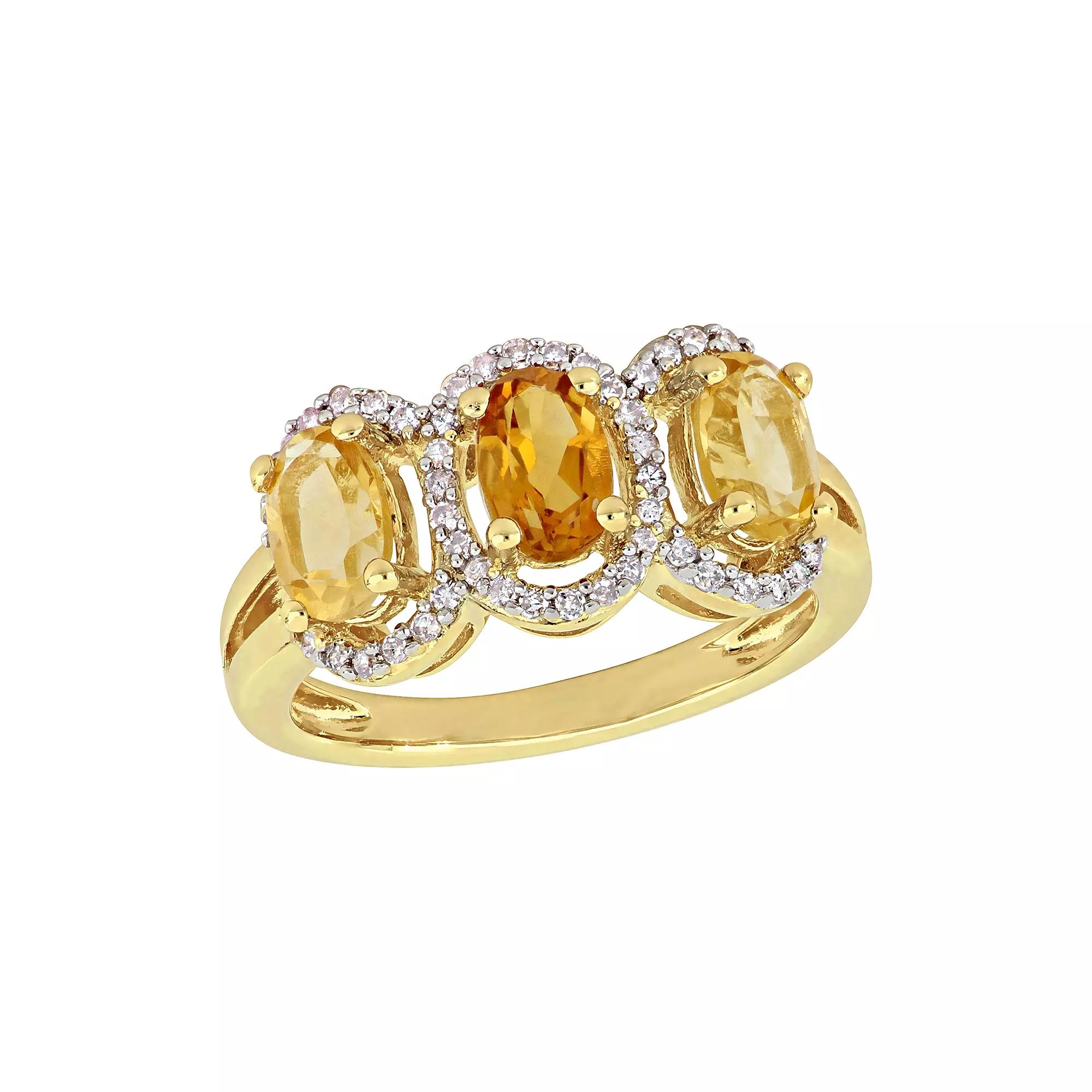 Stella Grace Citrine & 1/5 Carat T.W. Diamond Halo Ring, Women's, Gold Tone Product Image