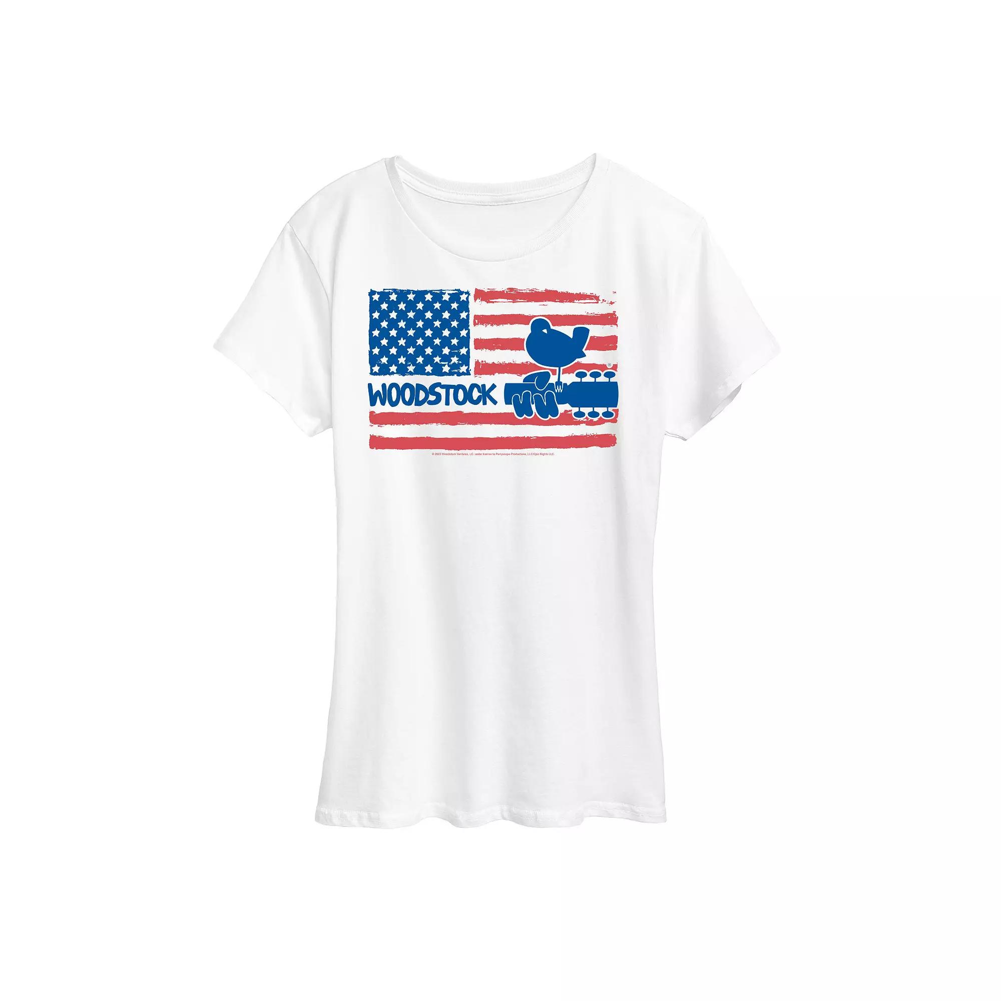Women's Woodstock American Flag Logo Graphic Tee,  Product Image