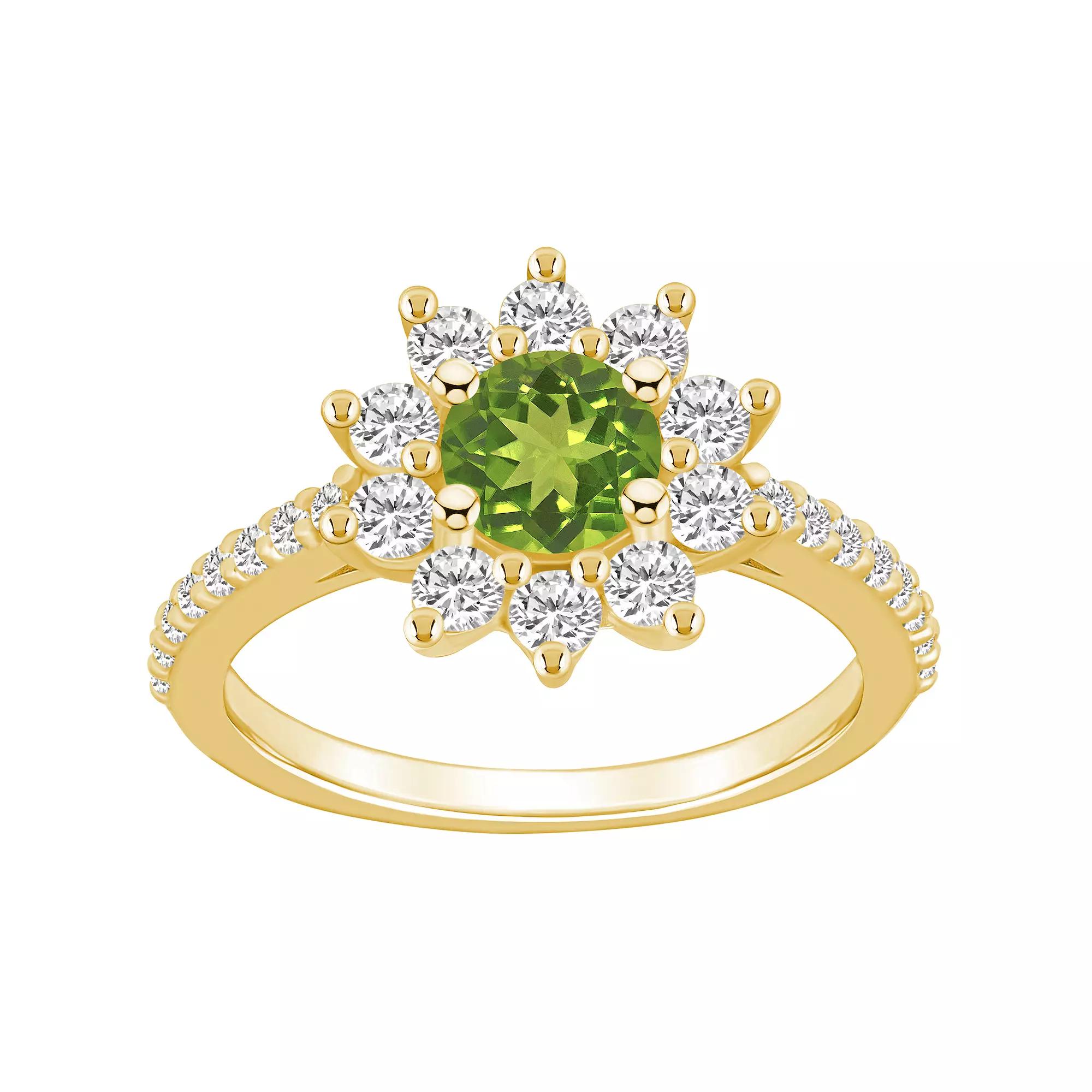 Alyson Layne 14k Gold Peridot & 3/4 Carat T.W. Diamond Halo Ring, Women's, Size: 6, Green Product Image