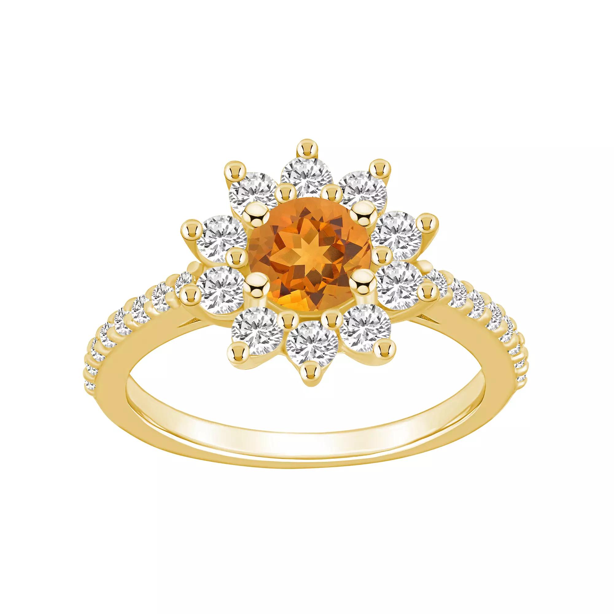 Alyson Layne 14k Gold Citine & 3/4 Carat T.W. Diamond Halo Ring, Women's, Size: 6, Orange Product Image