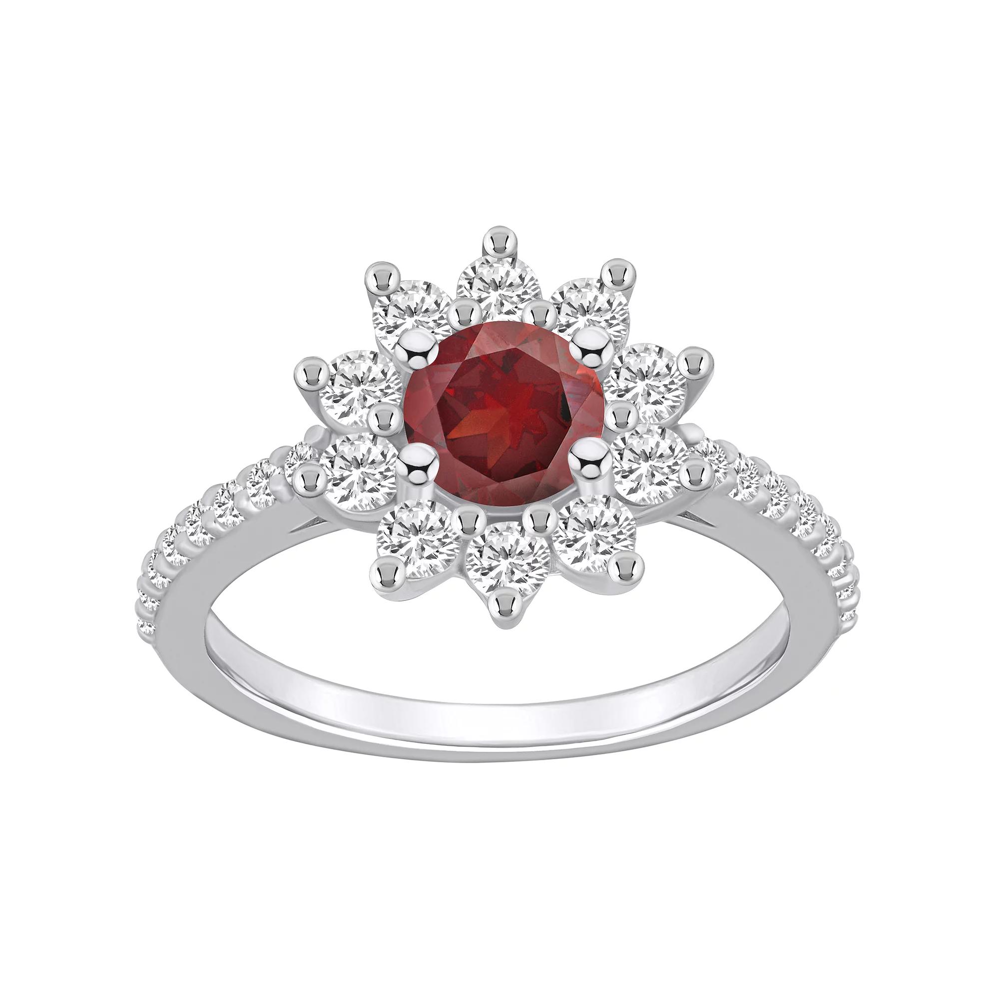Alyson Layne 14k White Gold Garnet & 3/4 Carat T.W. Diamond Halo Ring, Women's, Size: 9, Red Product Image