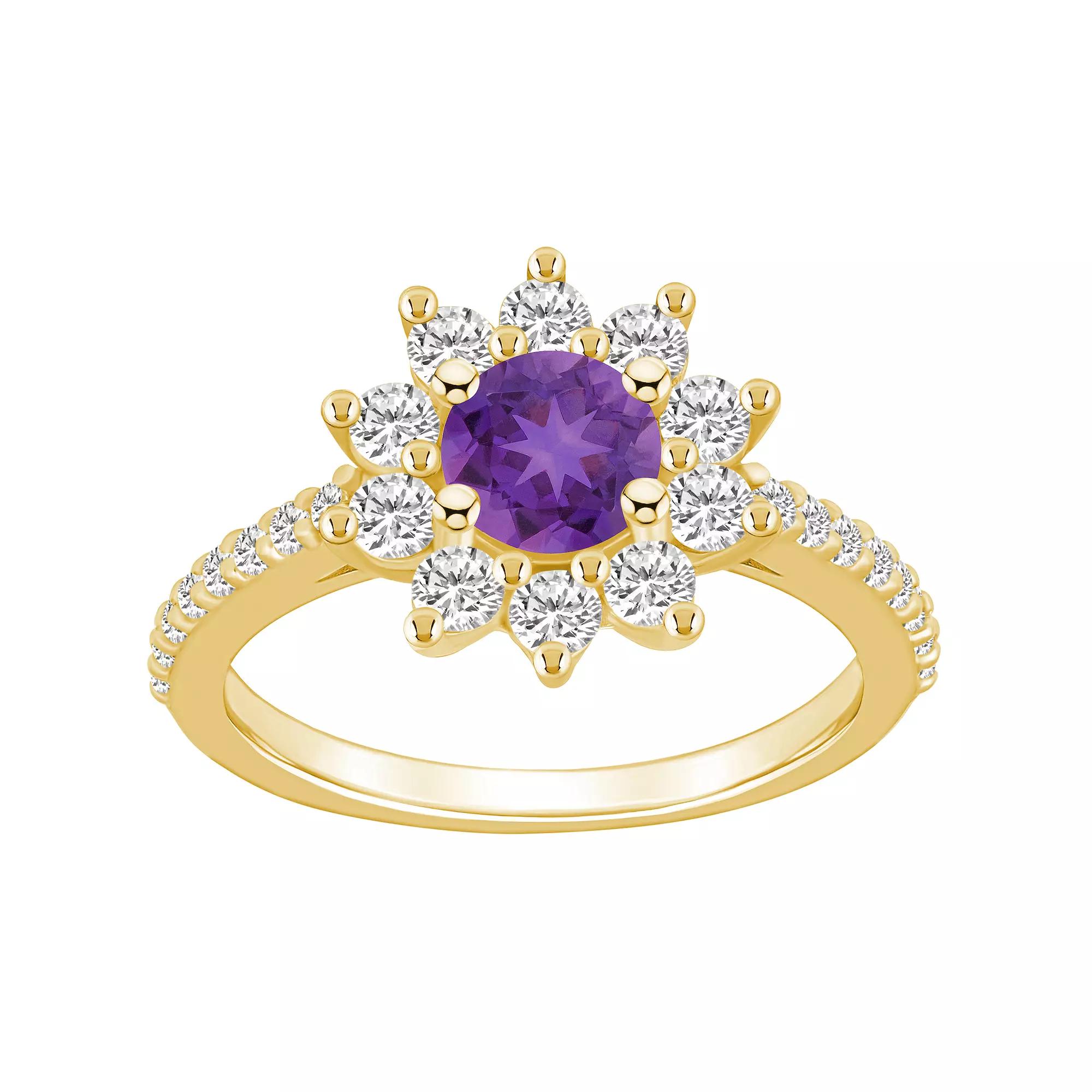 Alyson Layne 14k White Gold Round Amethyst & 3/4 Carat T.W. Diamond Halo Ring, Women's, Size: 6, Purple Product Image