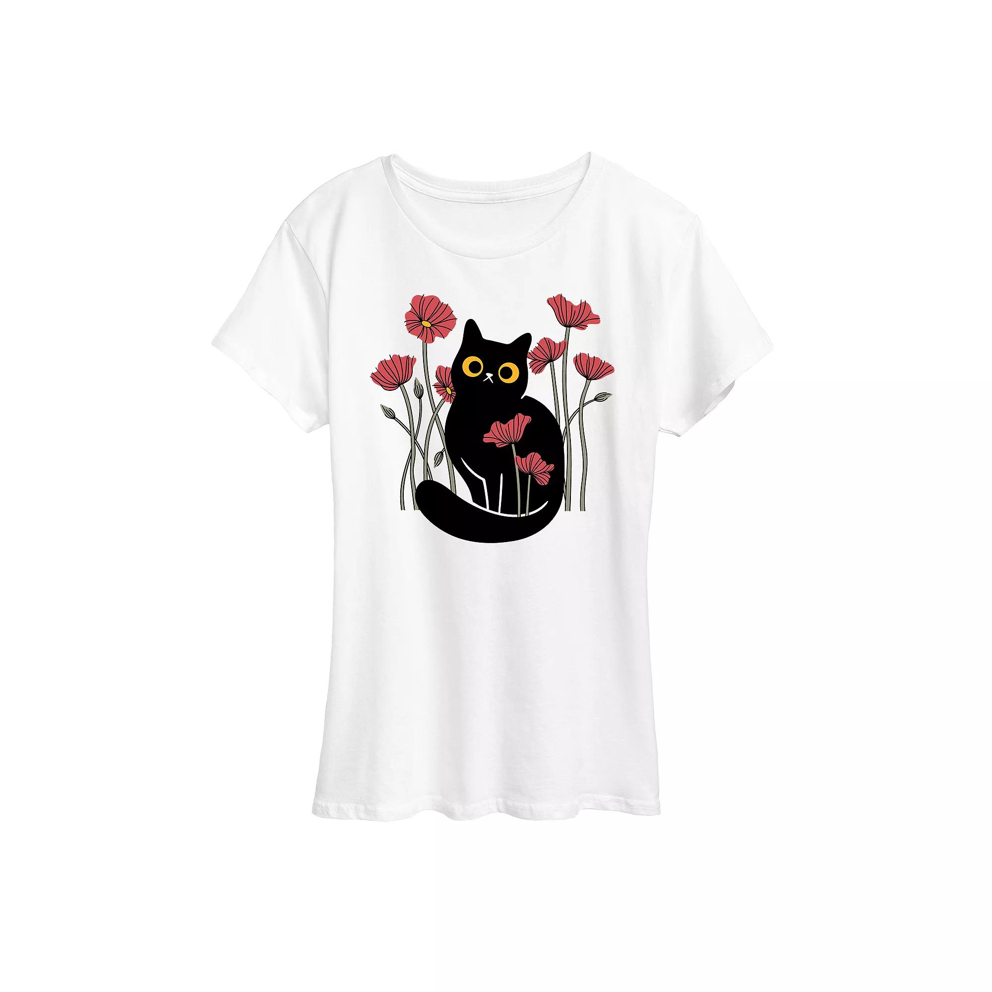 Women's Cat And Poppies Graphic Tee, Girl's,  Product Image