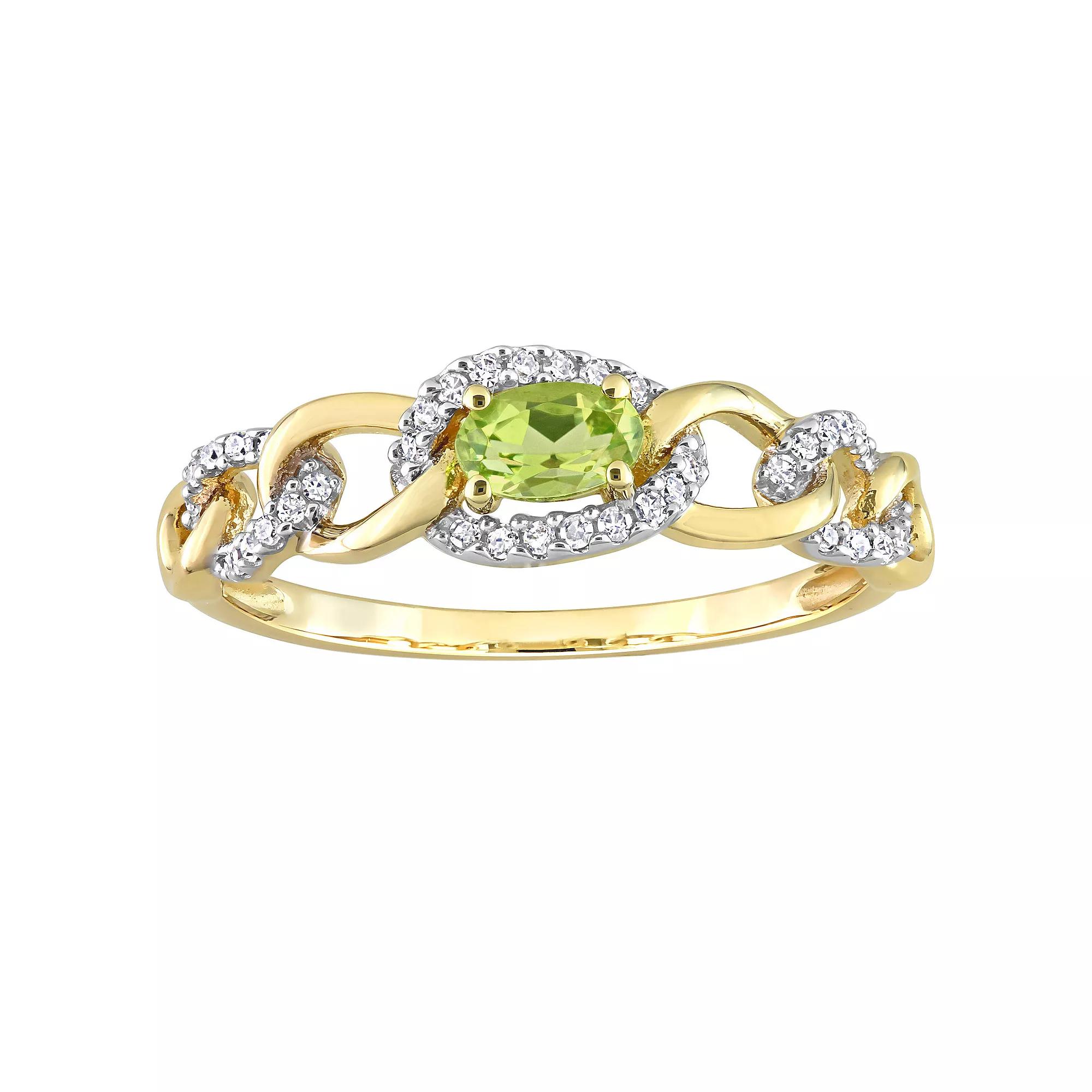 Stella Grace 10k Gold Peridot & 1/8 Carat T.W. Diamond Oval Link Ring, Women's, Size: 6 Product Image