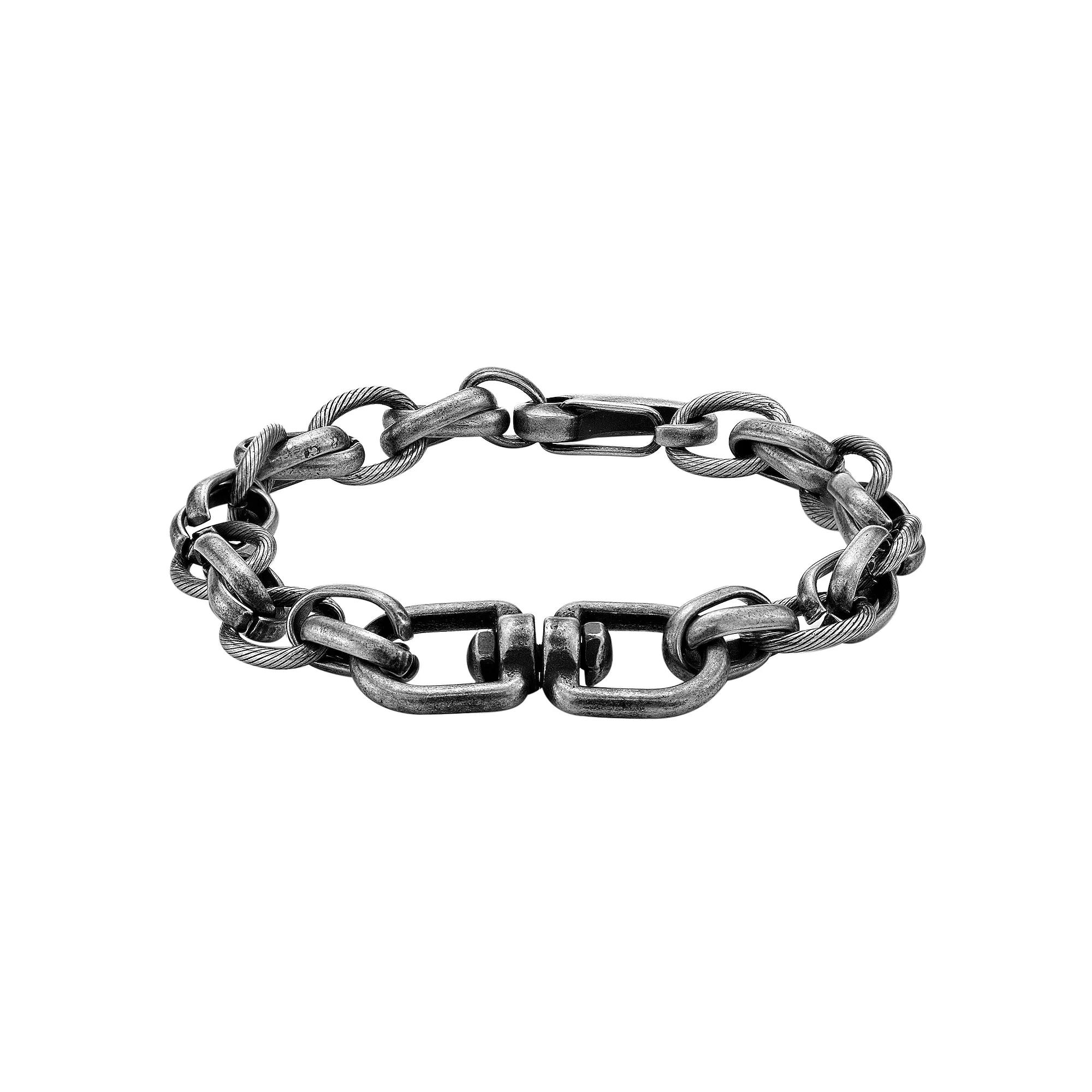 Mens LYNX Gunmetal Gray Ion Plated Stainless Steel Chain Bracelet Product Image