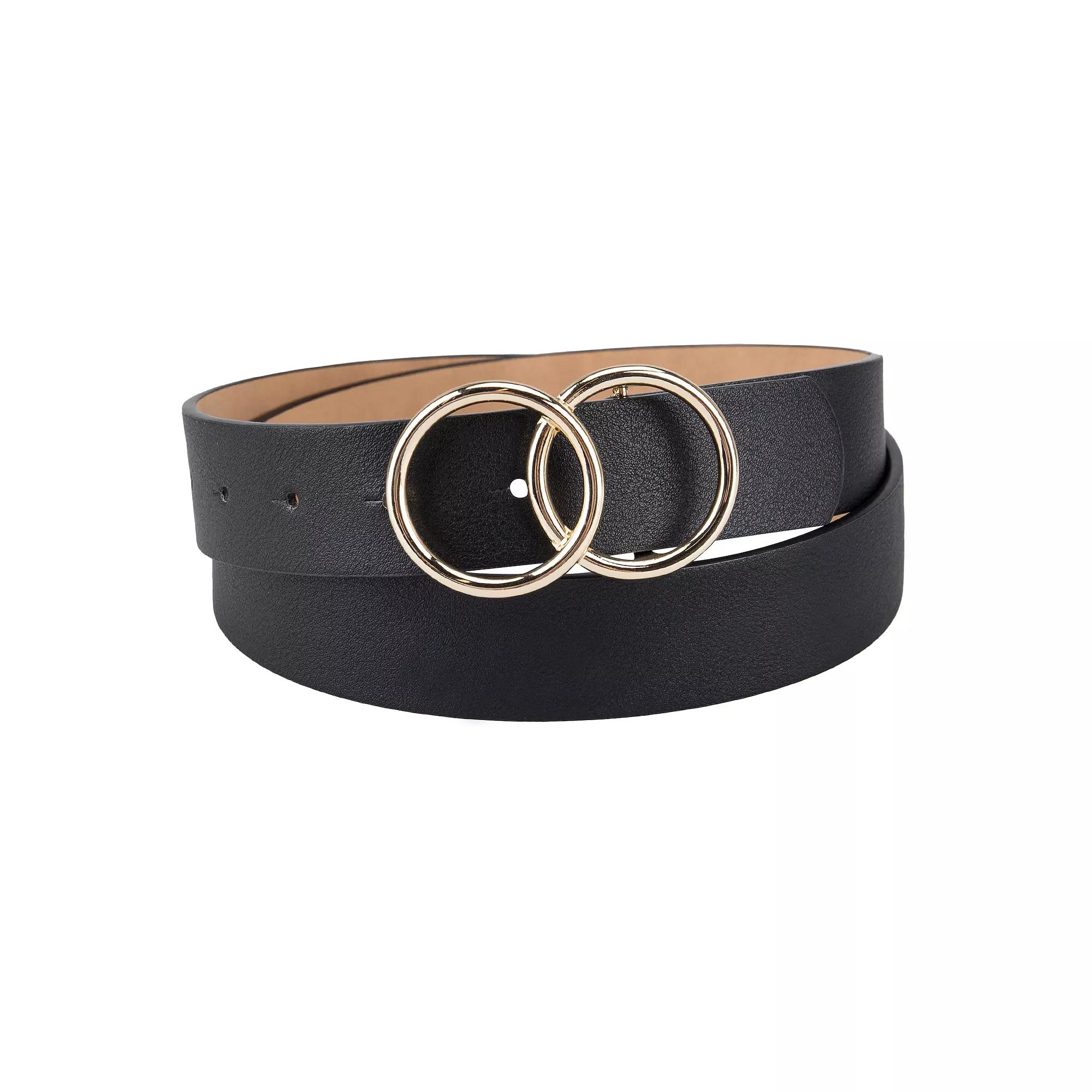 Women's LC Lauren Conrad Interlocking Double Circle Buckle Black Dress Belt,  Product Image