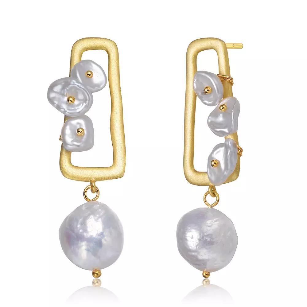 14k Gold Over Silver Freshwater Cultured Pearl Cluster Drop Earrings, Womens, Gold Tone Product Image