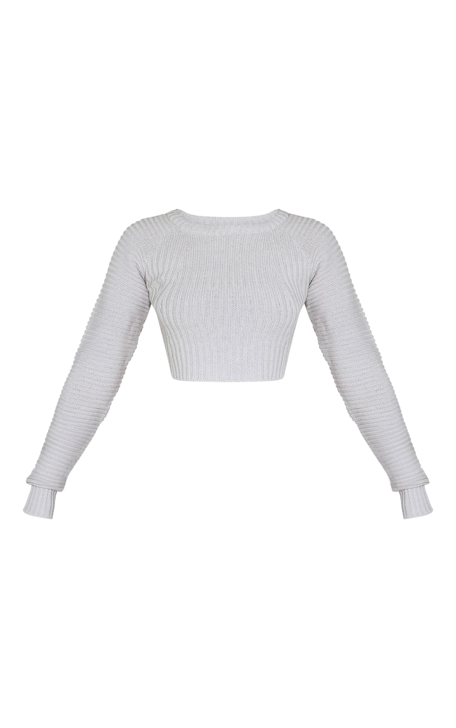 Petite Grey Cropped Knit Sweater Product Image