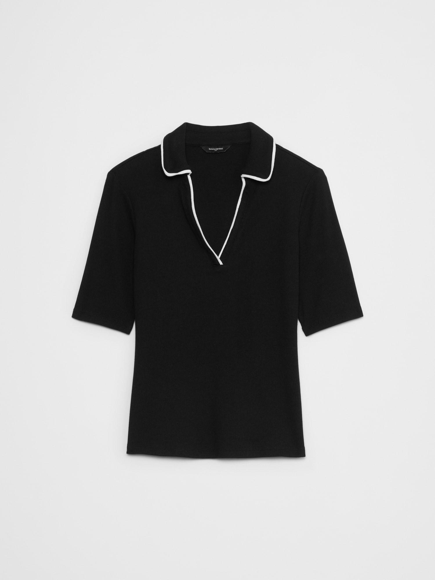 Ribbed Elbow-Sleeve Polo Product Image