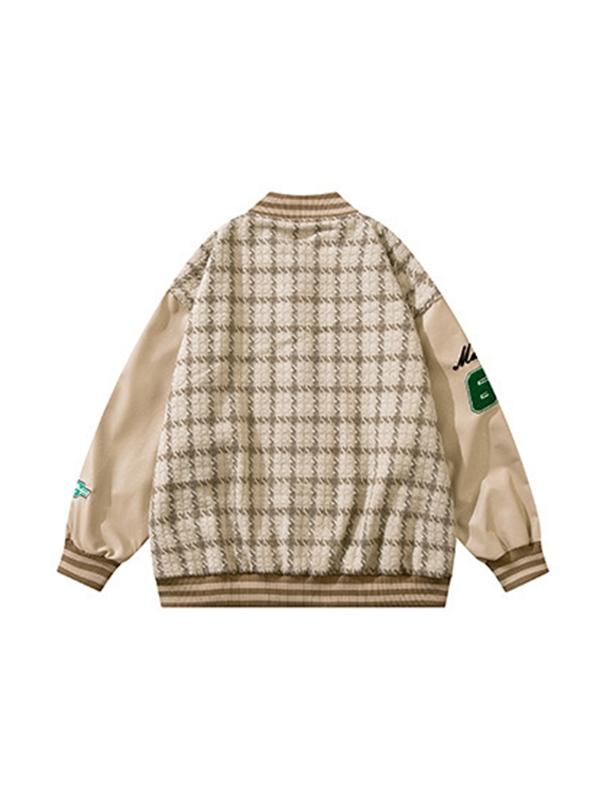 Letter Embroidery Plaid Splice Varsity Jacket Product Image