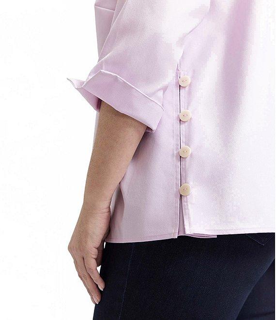 Foxcroft Plus Size Beatrice Stripe Point Collar 3/4 Sleeve Button Front Shirt Product Image