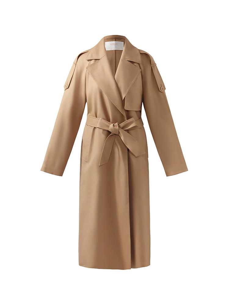 Worsted Wool Lapel Women Trench Coat With Belt Product Image