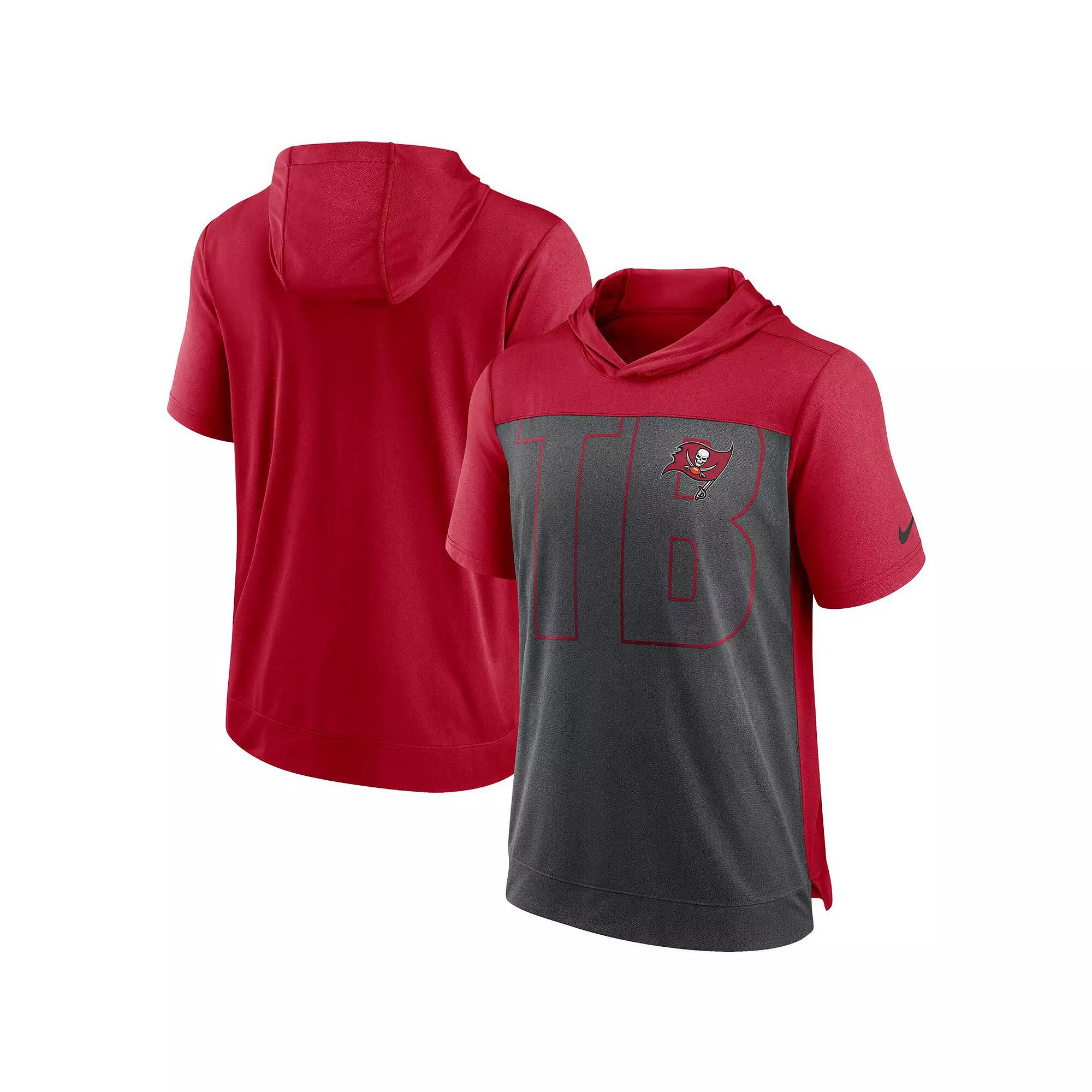 Men's Nike Heathered Charcoal/Red Tampa Bay Buccaneers Performance Hoodie T-Shirt,  Product Image