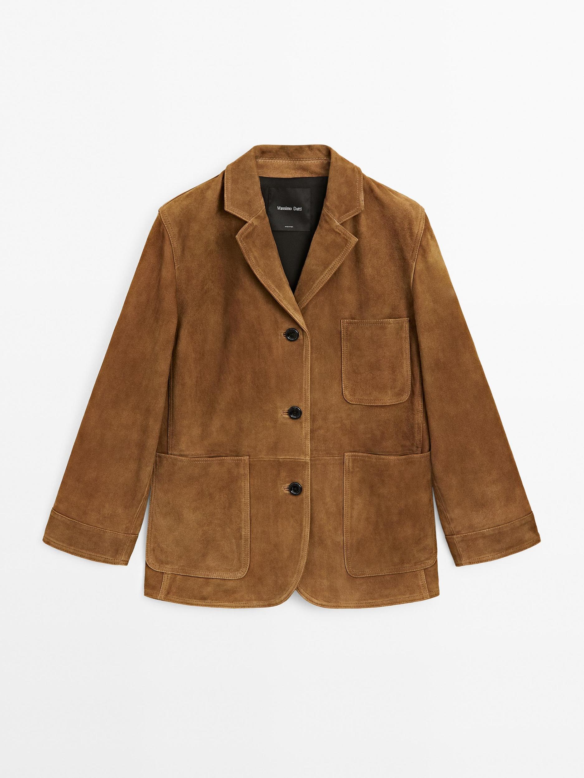 Suede leather blazer with pockets Product Image