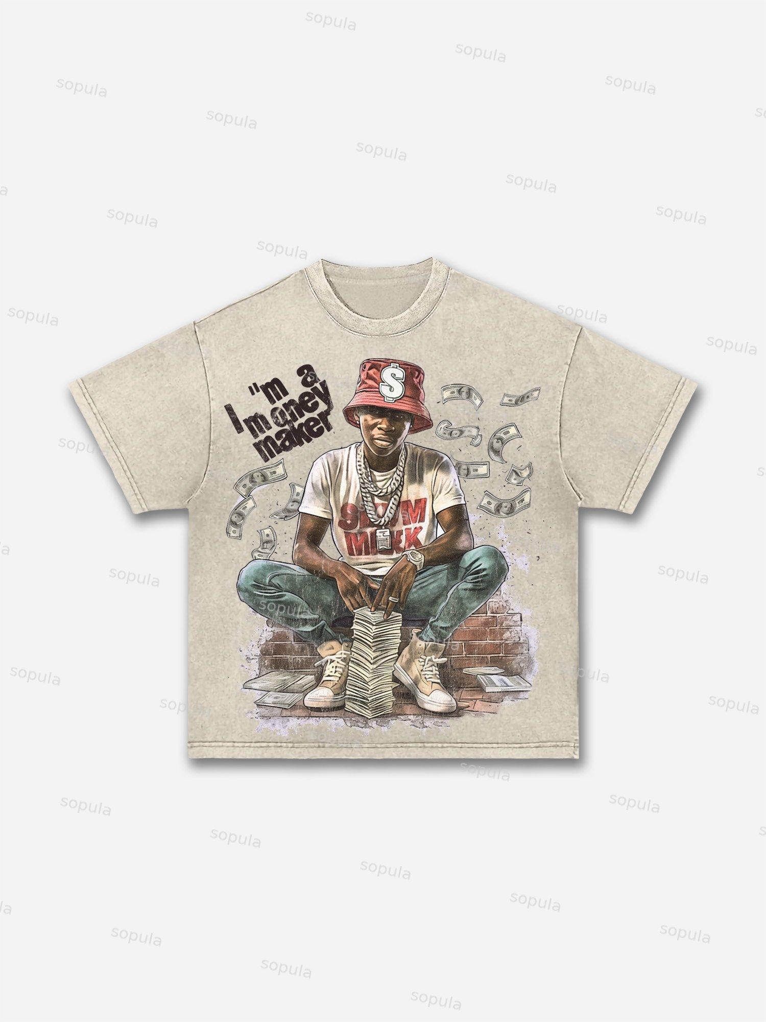 Vintage Street I'm A Money Maker Graphic Acid Wash T-shirt Product Image