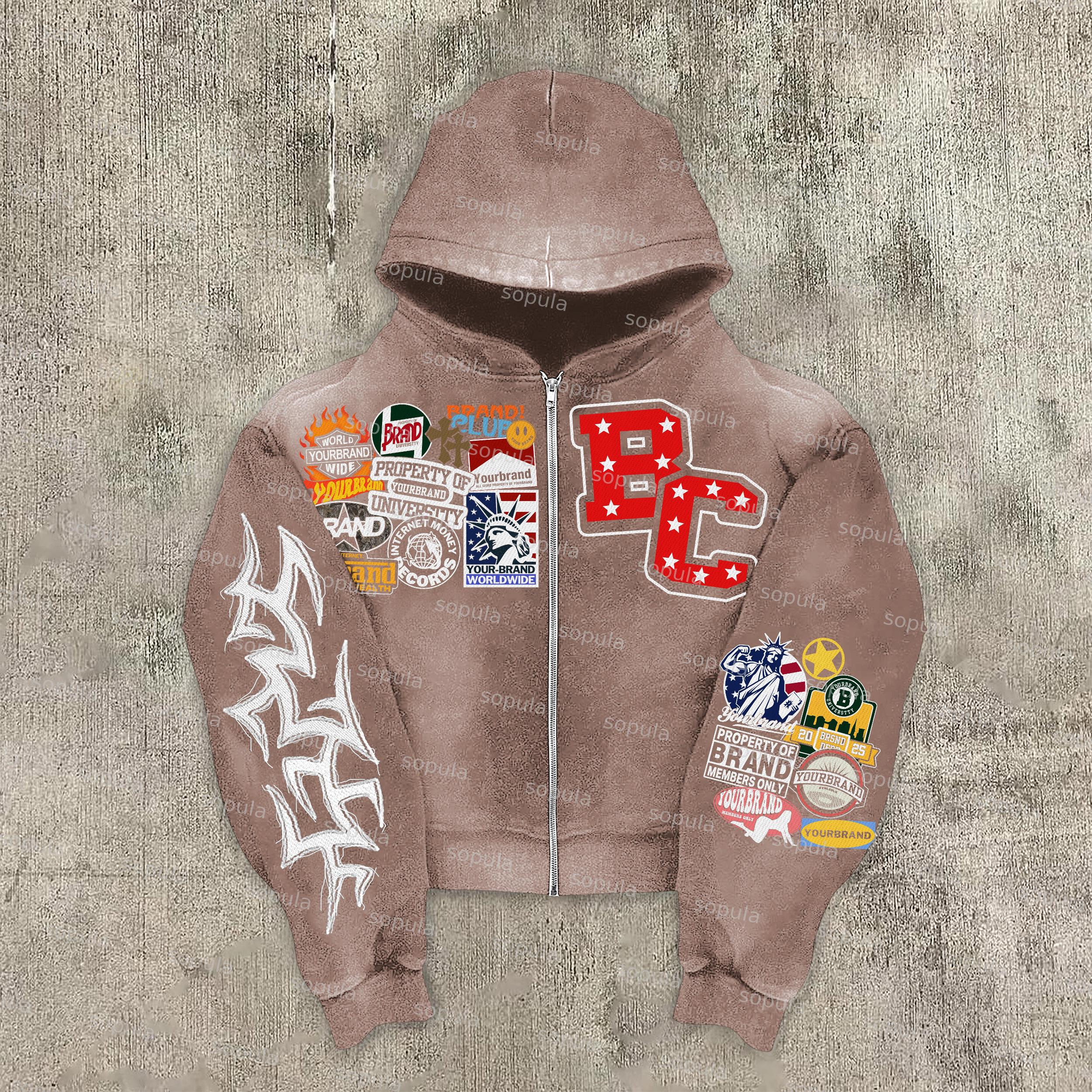 Men's Oversized Relaxed Graphic Vintage Washed Zip-Up Hoodie Product Image