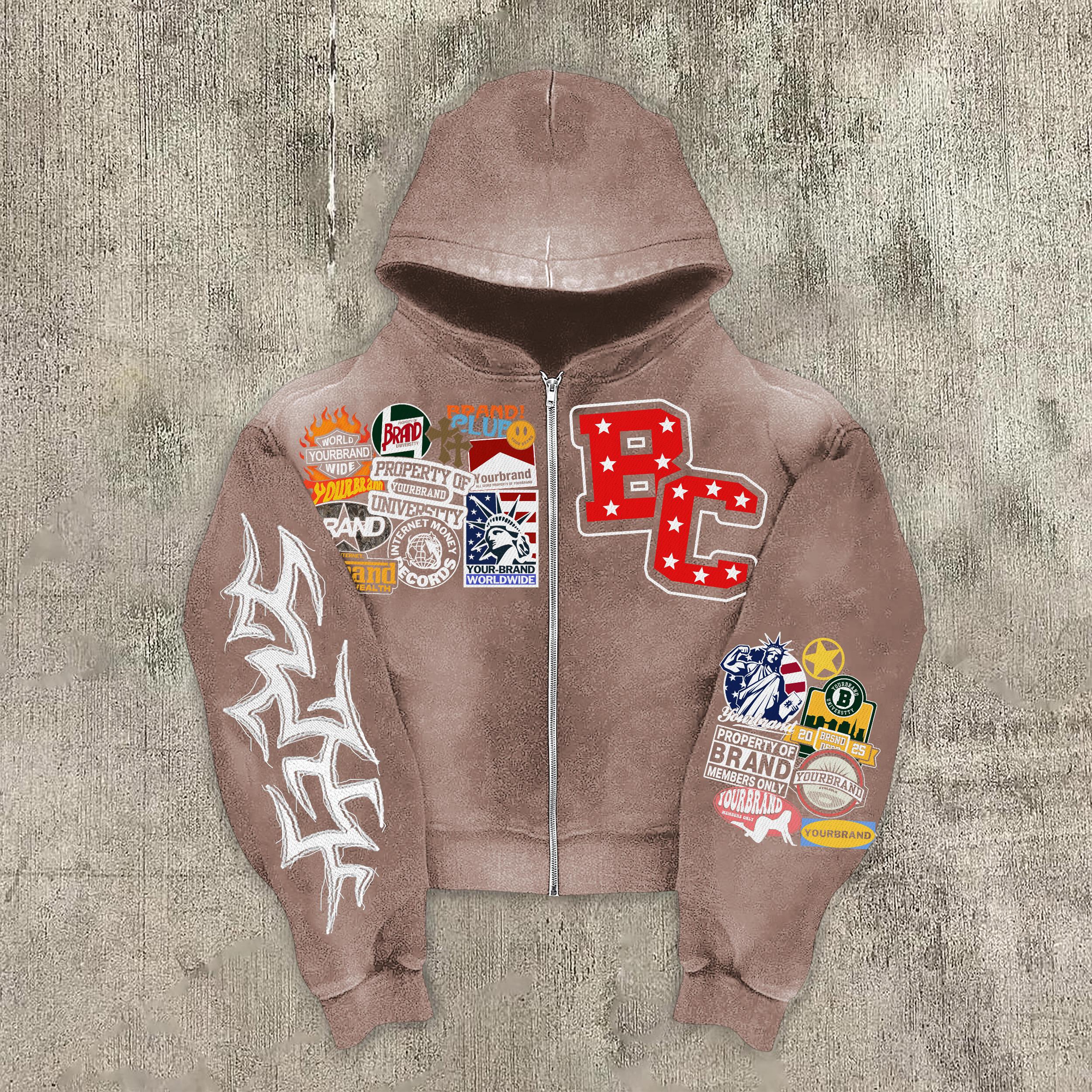 Men's Oversized Relaxed Graphic Vintage Washed Zip-Up Hoodie Product Image