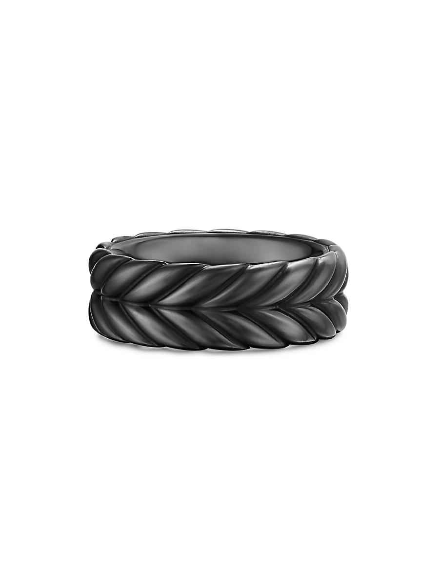 Mens Chevron Band Ring in Black Titanium, 9MM Product Image