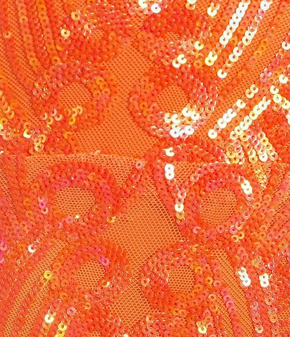 B. Darlin Sequin Pattern V-Neck Spaghetti Strap Lace Up Back Dress Product Image