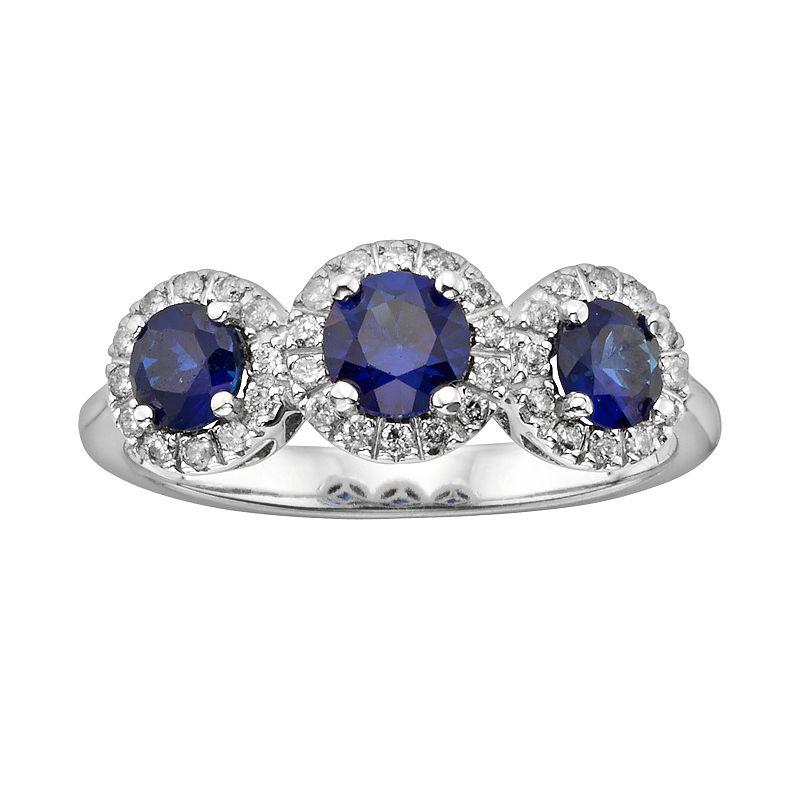 The Regal Collection 14k White Gold Genuine Sapphire and 1/5-ct. T.W. IGL Certified Diamond 3-Stone Frame Ring, Women's, Size: 6, Blue Product Image