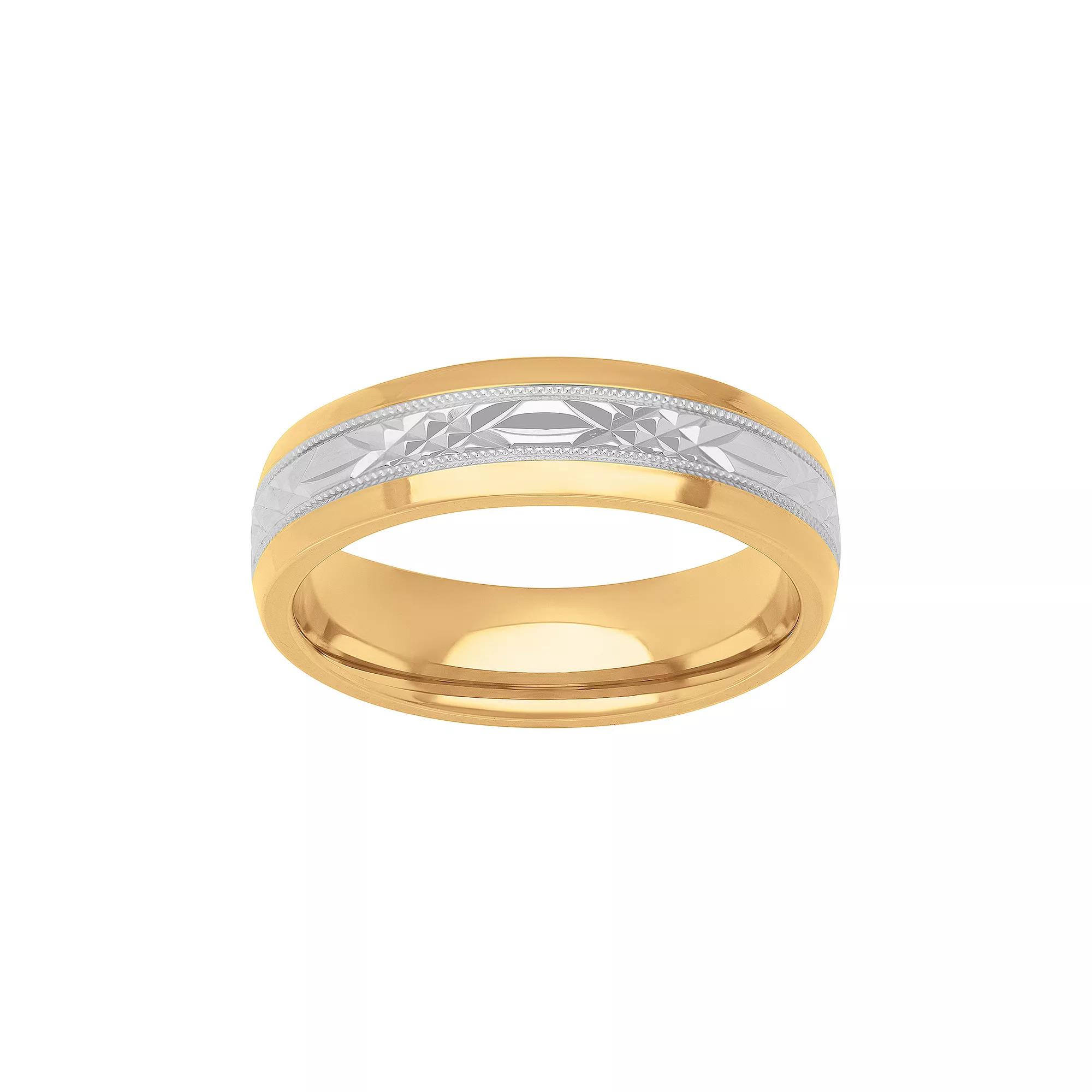 AXL 18k Gold Over Silver & Sterling Silver 6 mm Textured Mens Band Two Tone Product Image