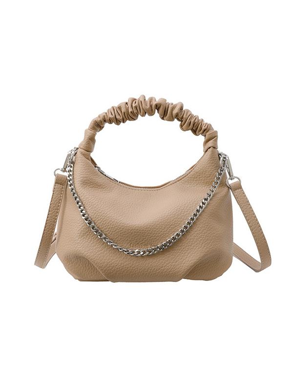 Chains Pleated Solid Color Zipper Crossbody Bags Handbags Product Image