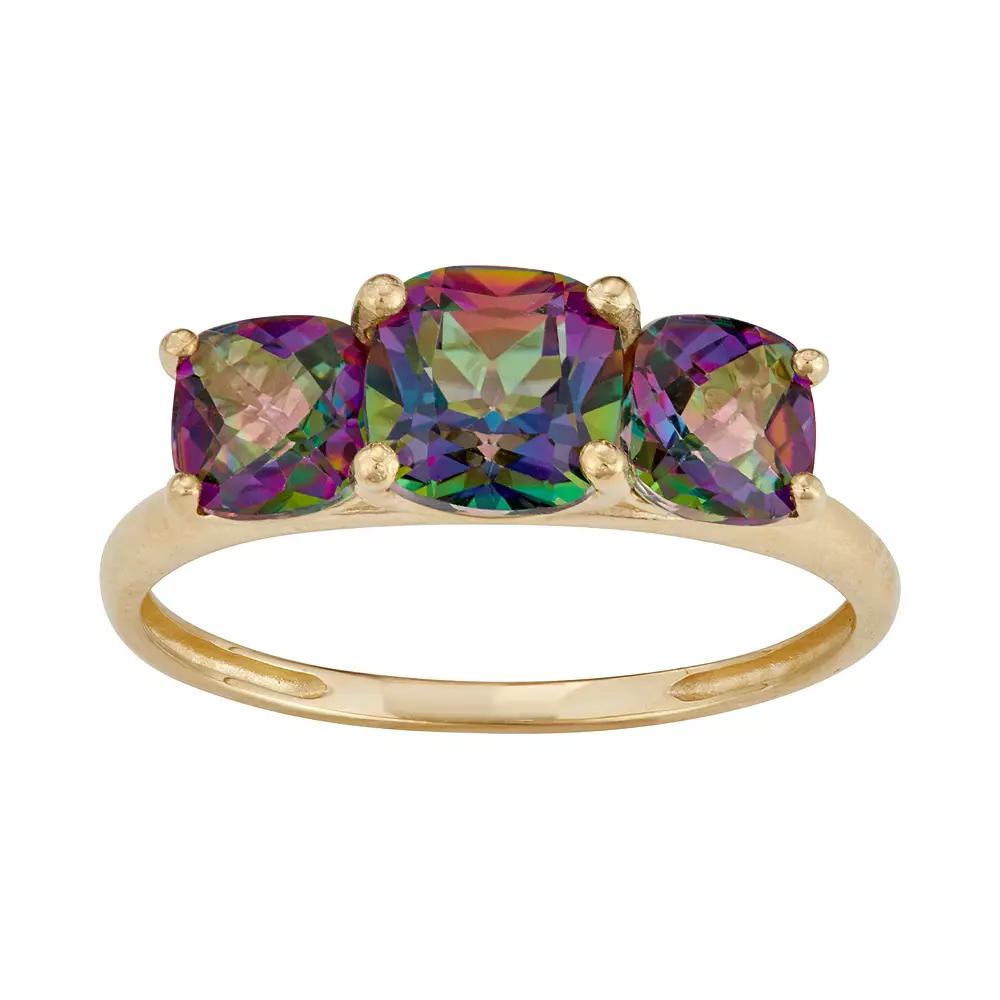 Designs by Gioelli 10k Gold 3-Stone Cushion Ring, Women's, Size: 9, Peridot Product Image