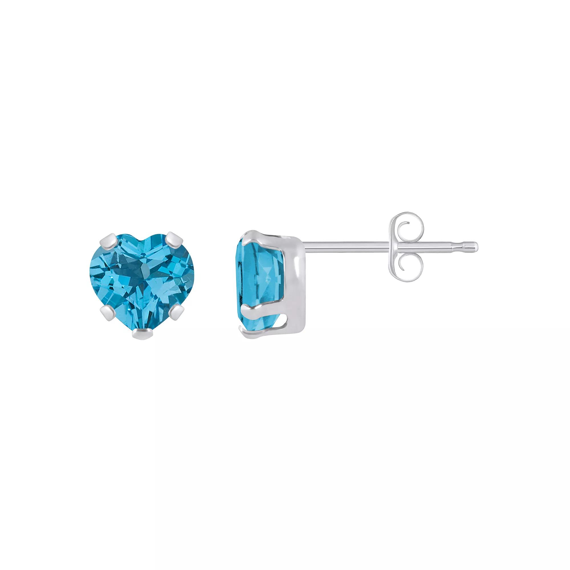 Celebration Gems 10k White Gold 5 mm Heart Shape Gemstone Stud Earrings, Women's, Blue Topaz Product Image