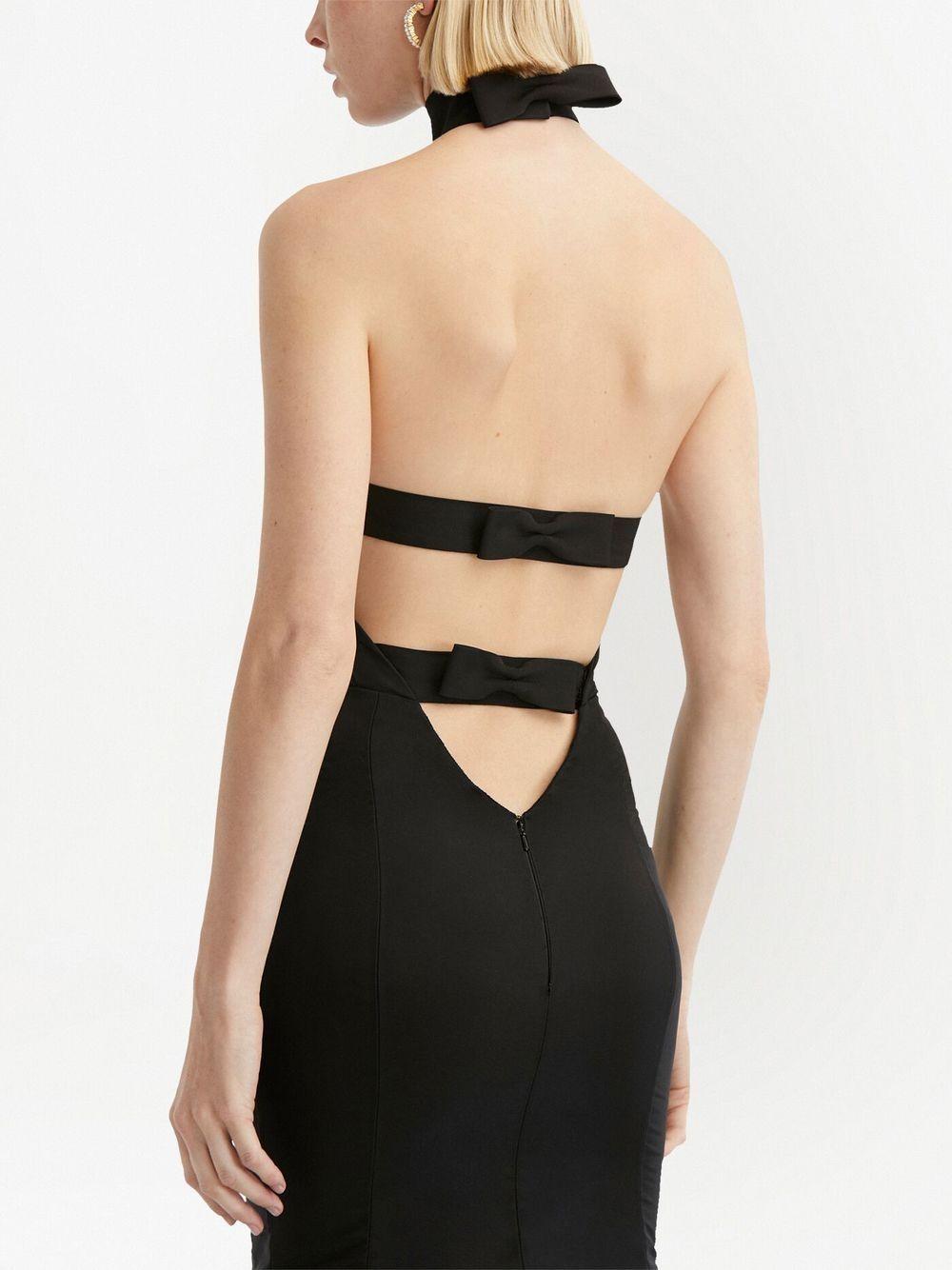 Bow-embellished silk halterneck gown Product Image