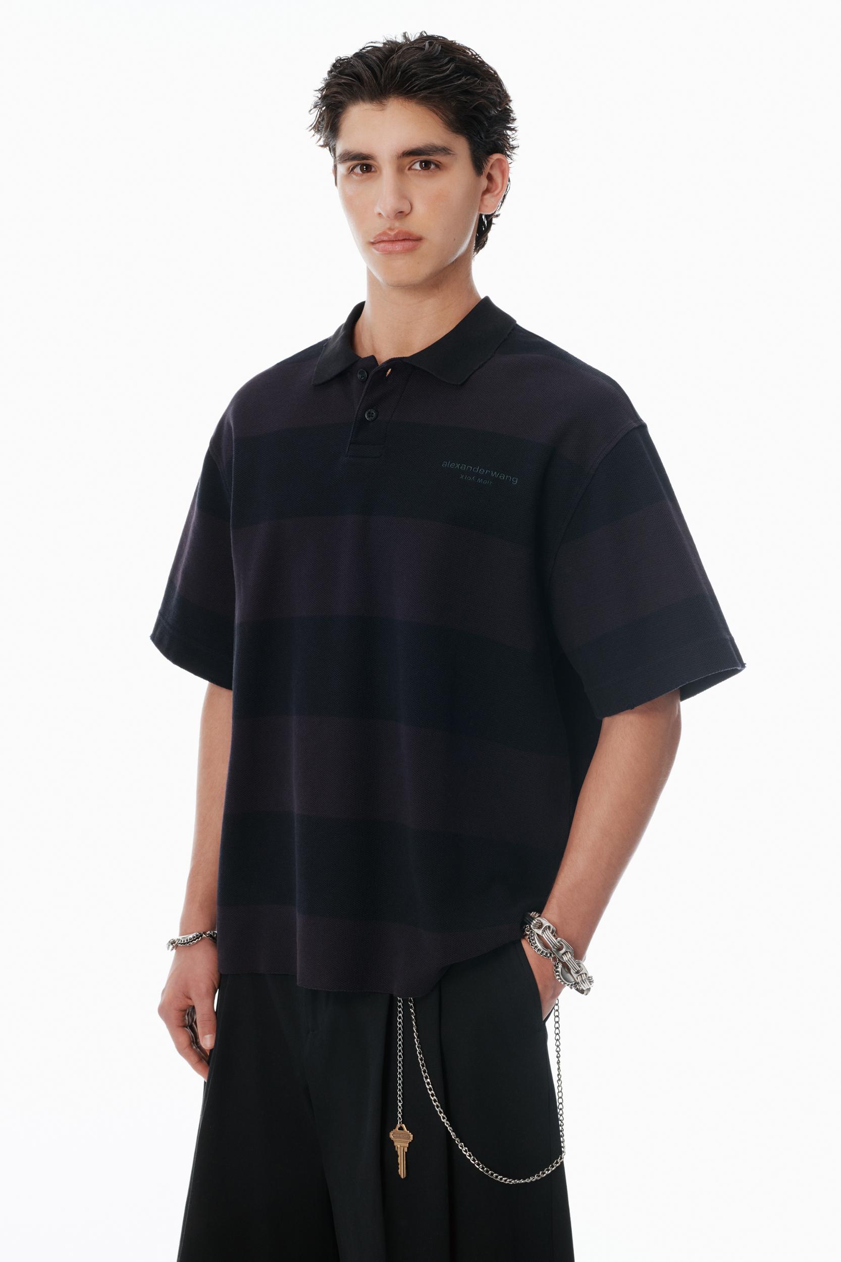 Black Striped Cotton Pique Polo  Product Image