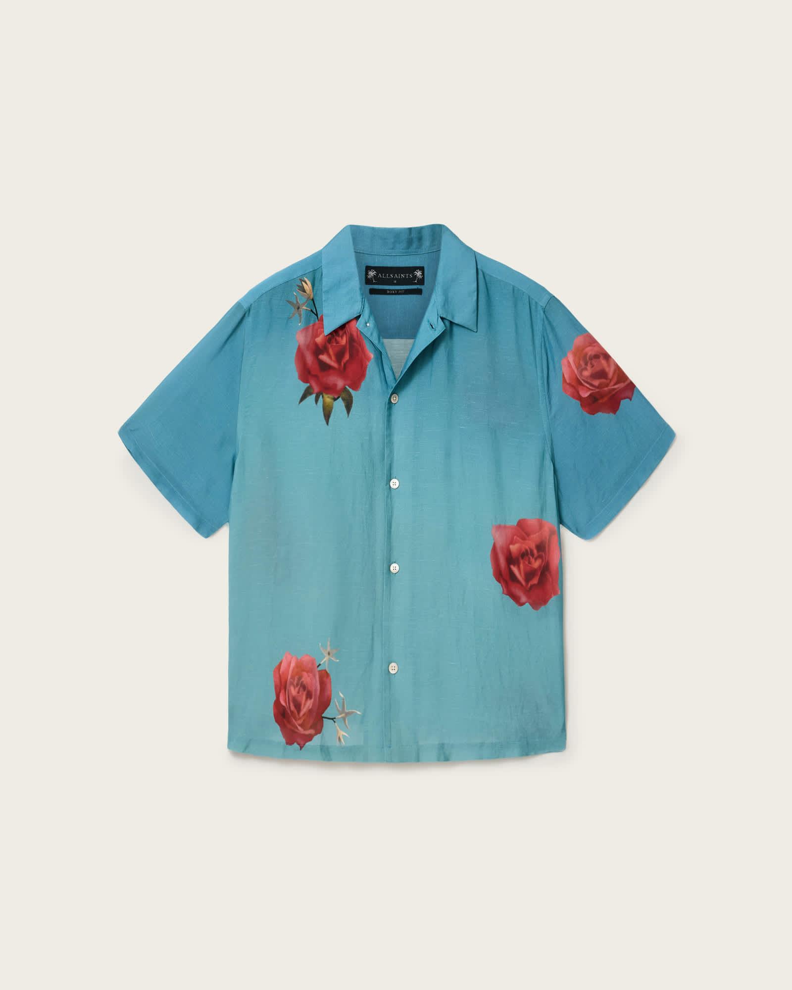Fleur Fazed Boxy Short Sleeve Shirt ANKER BLUE | ALLSAINTS US Product Image