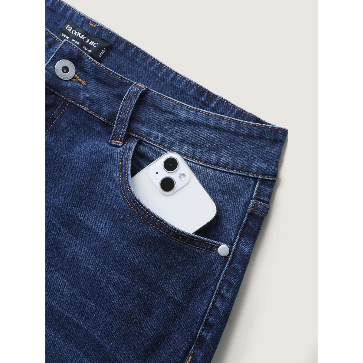 Plus Size Stretchy Ripped Skinny Fit Denim Shorts Women Darkindigo Distressed Medium stretch Casual Slanted pocket Leisure Denim Shorts BloomChic 14/1X Product Image