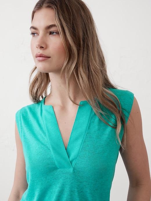 Linen-Blend Split-Neck Tank Product Image