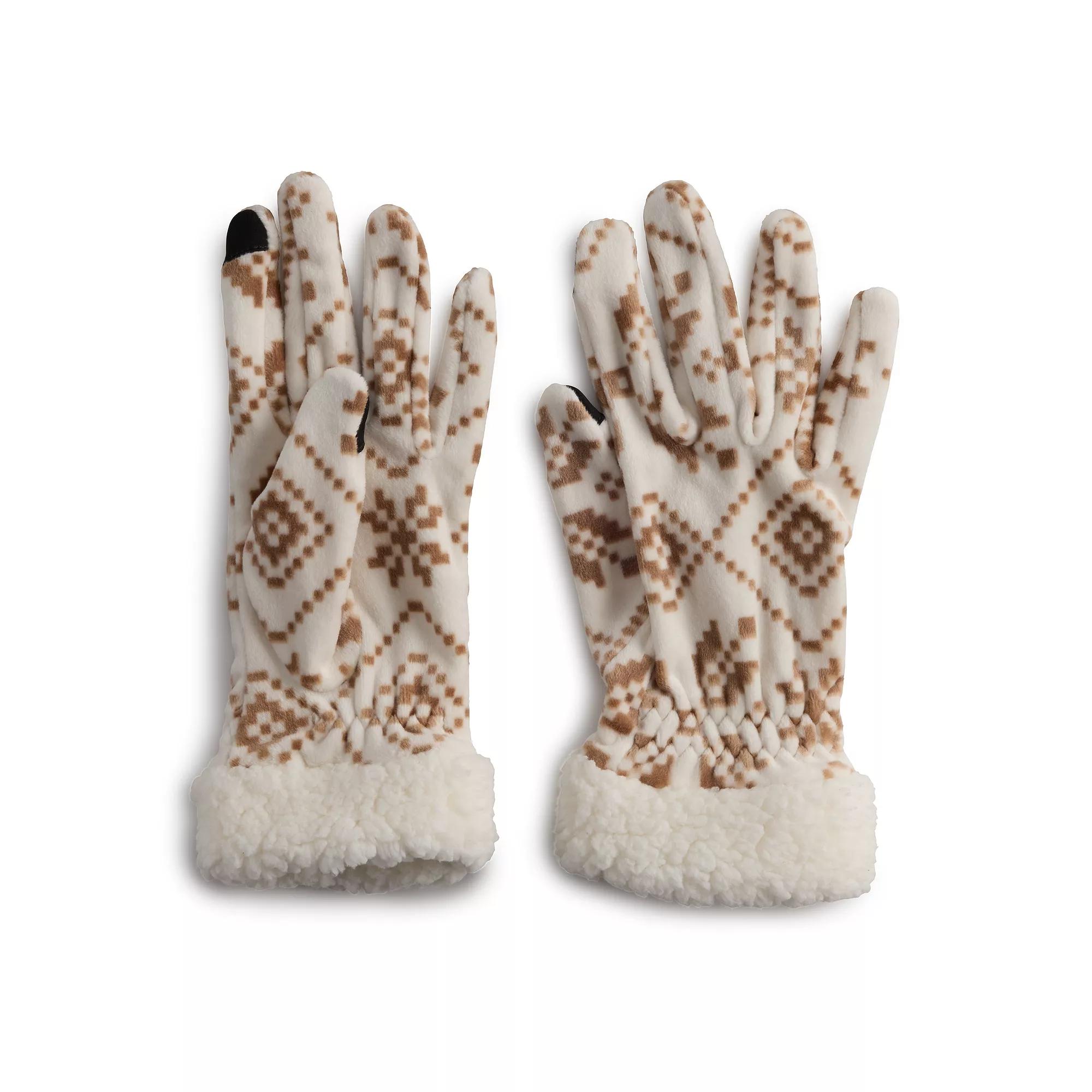 Women's Cuddl Duds® Double Plush Velour & Sherpa Cuff Gloves, Black Product Image