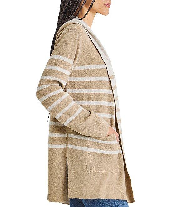 Splendid Syd Cashmere Blend Stripe Shawl Collar Long Sleeve Open Front Hooded Cardigan Product Image