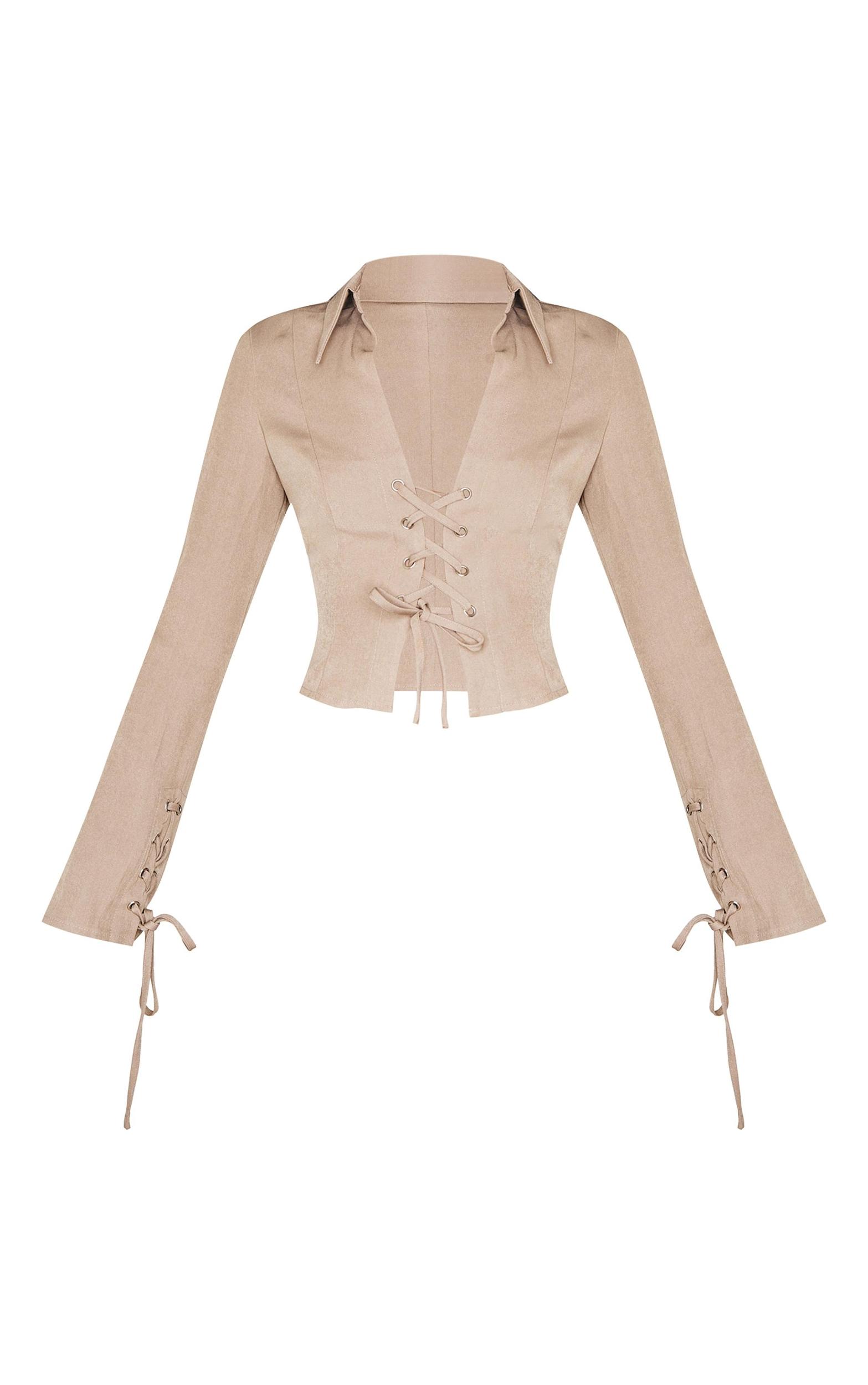 Mocha Premium Woven Tie Front Shirt Product Image