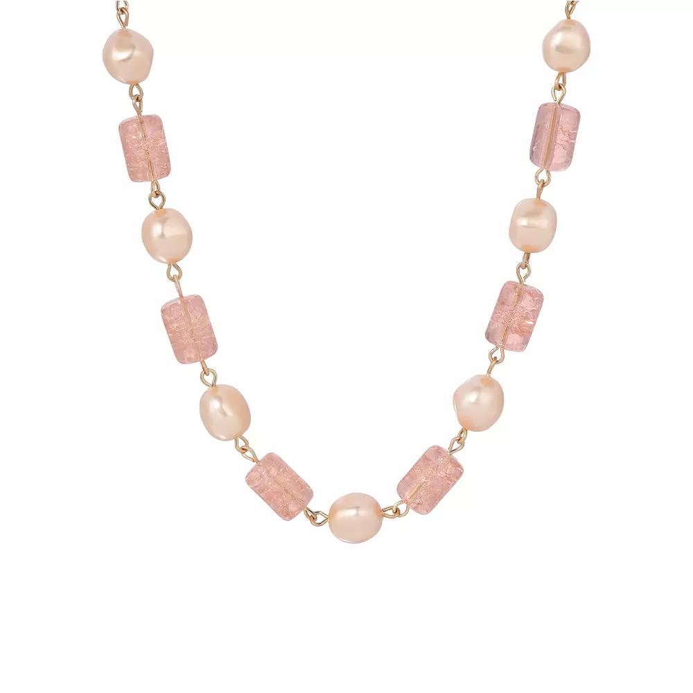 1928 Gold-Tone Peach Cracked Glass Adjustable Necklace, Women's, Pink Product Image