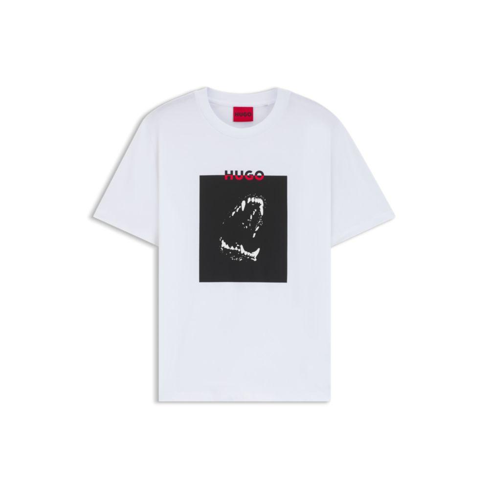 HUGO BOSS Cotton Jersey T-shirt With Mixed-print Logo In White Product Image