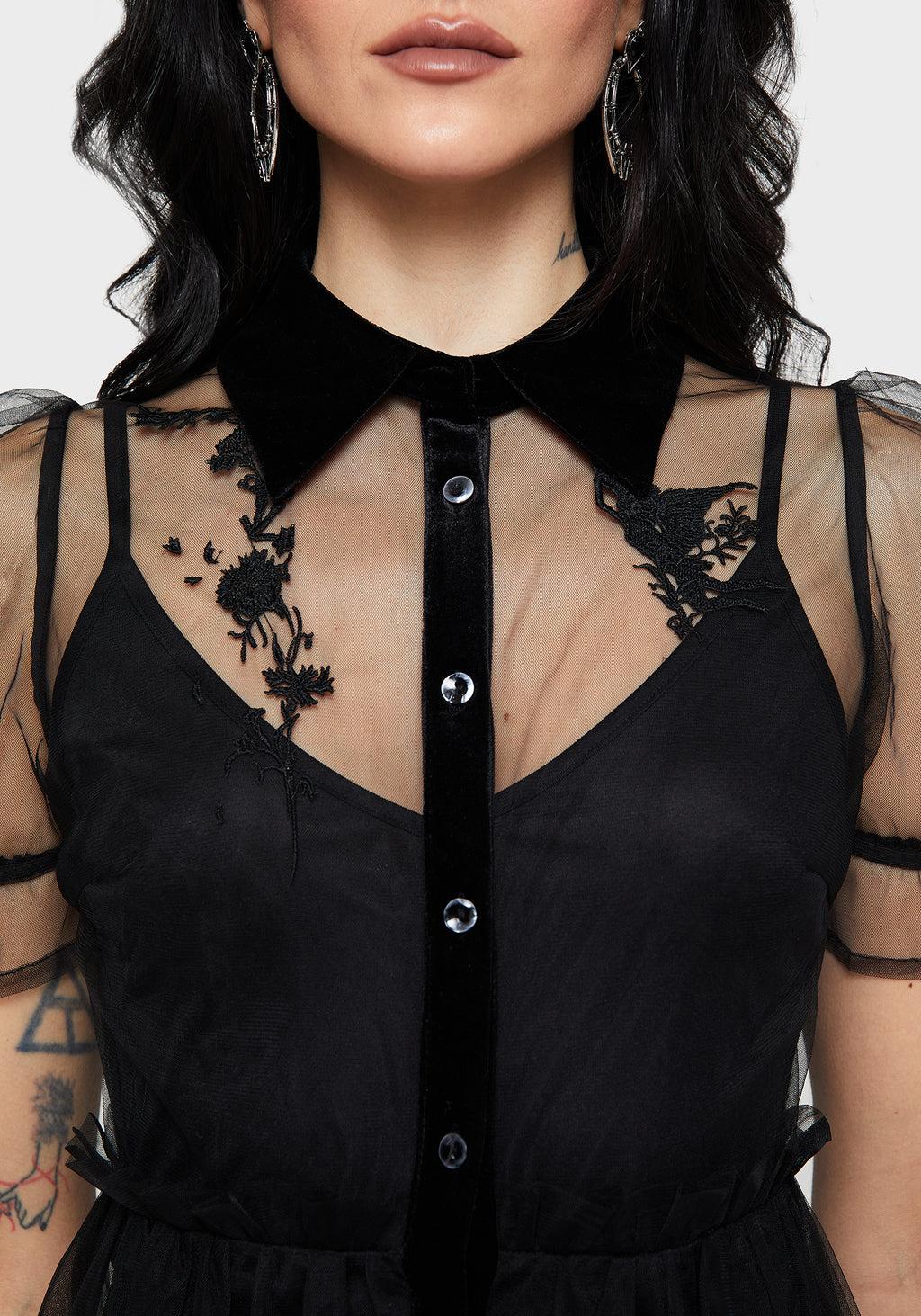Aria Embroidered Tulle Button Up Midaxi Shirt Dress Product Image