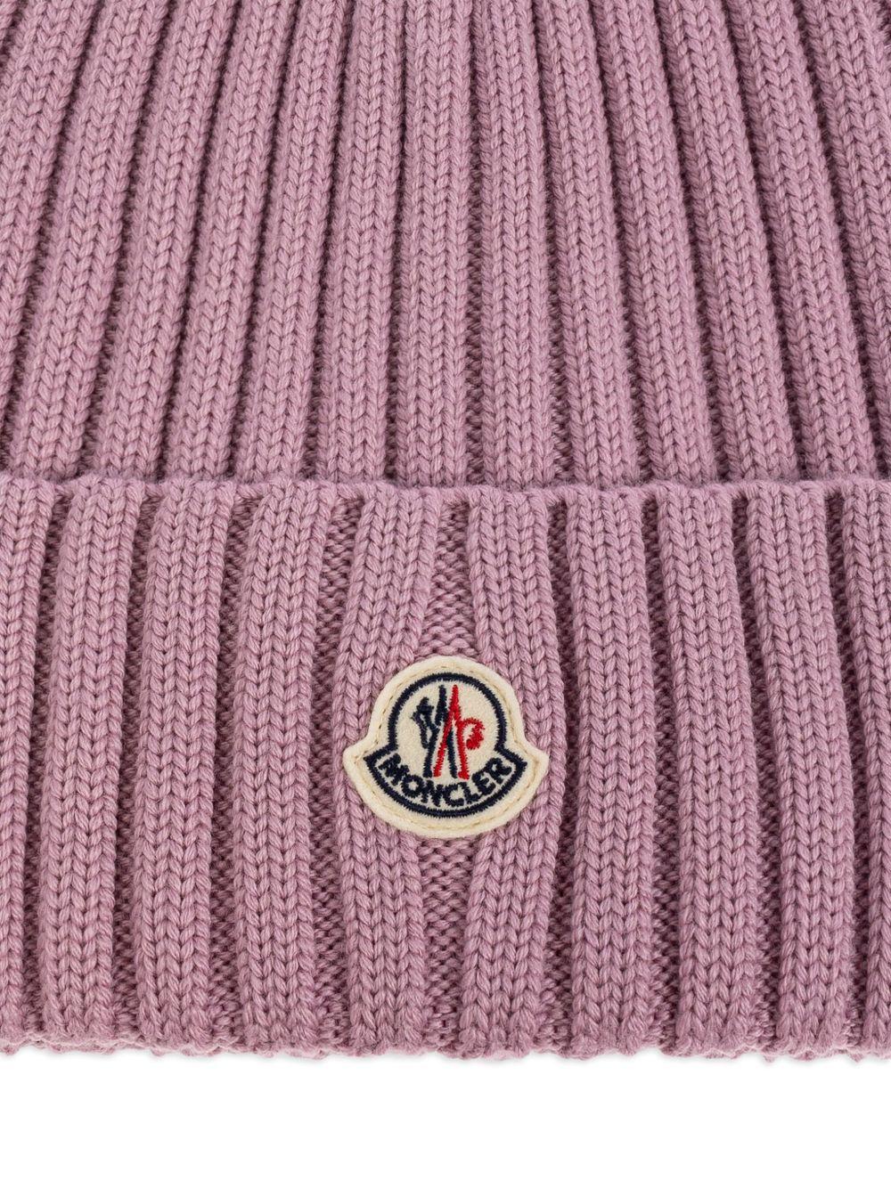 MONCLER Logo Patch Rib Wool Beanie In Purple Product Image