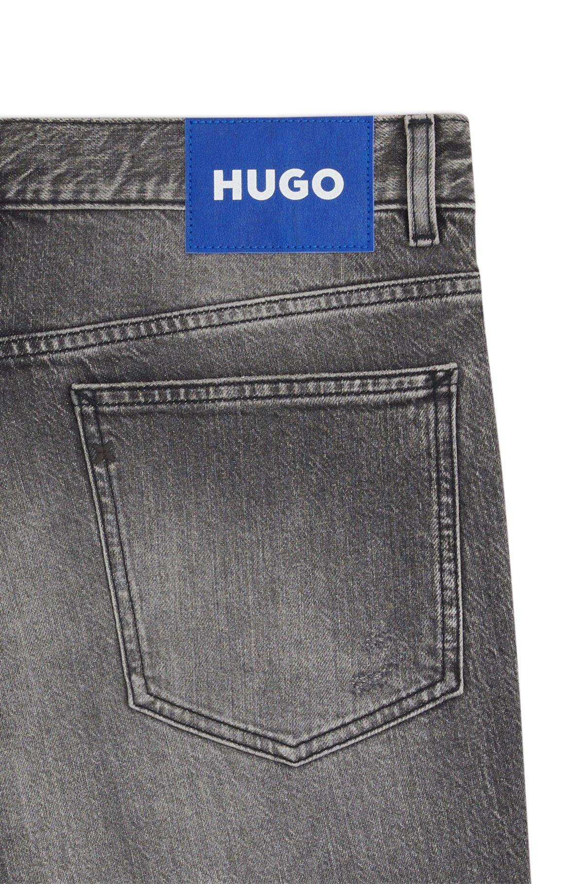Skinny-fit jeans in distressed grey stretch denim Product Image