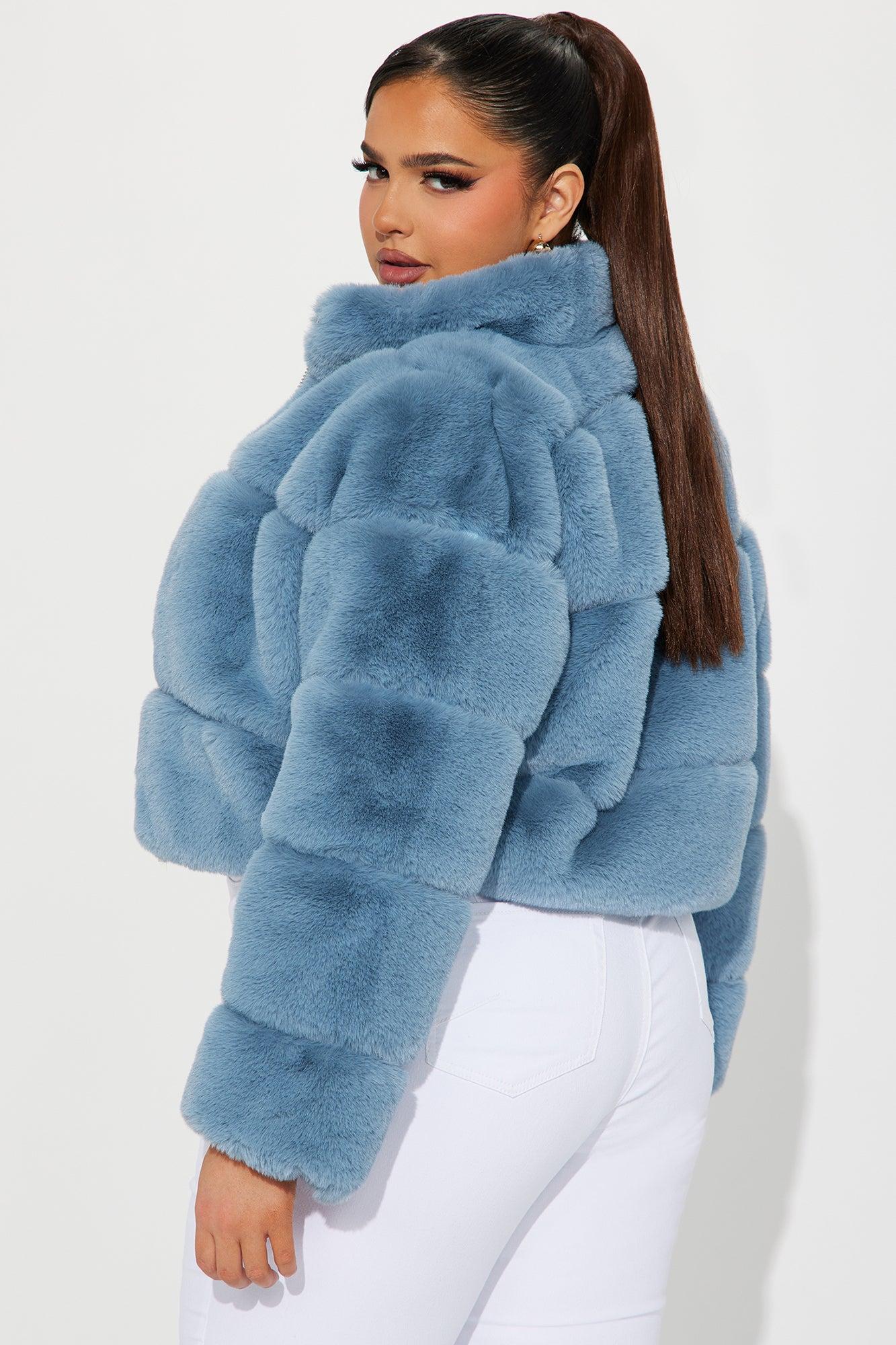 Ella Faux Fur Jacket - Slate Blue Product Image