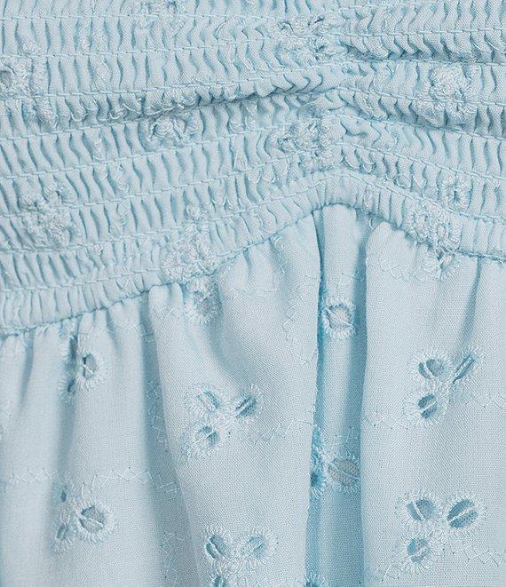 Honey & Sparkle Eyelet Printed Chiffon Smocked Butterfly Sleeve Babydoll Top Product Image