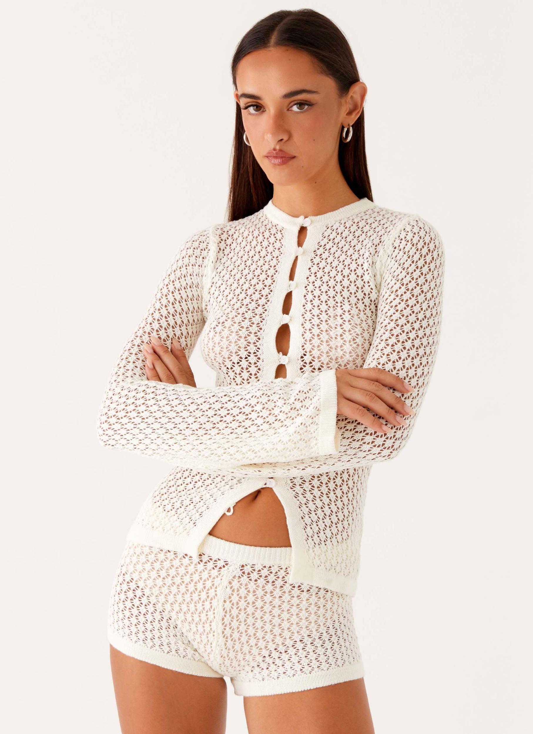 Molly Crochet Mini Shorts - Ivory Product Image