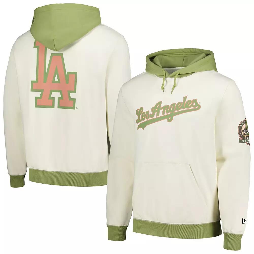 Men's New Era Cream/Green Los Angeles Dodgers Color Pop Pullover Hoodie, Size: Large, Beige Product Image