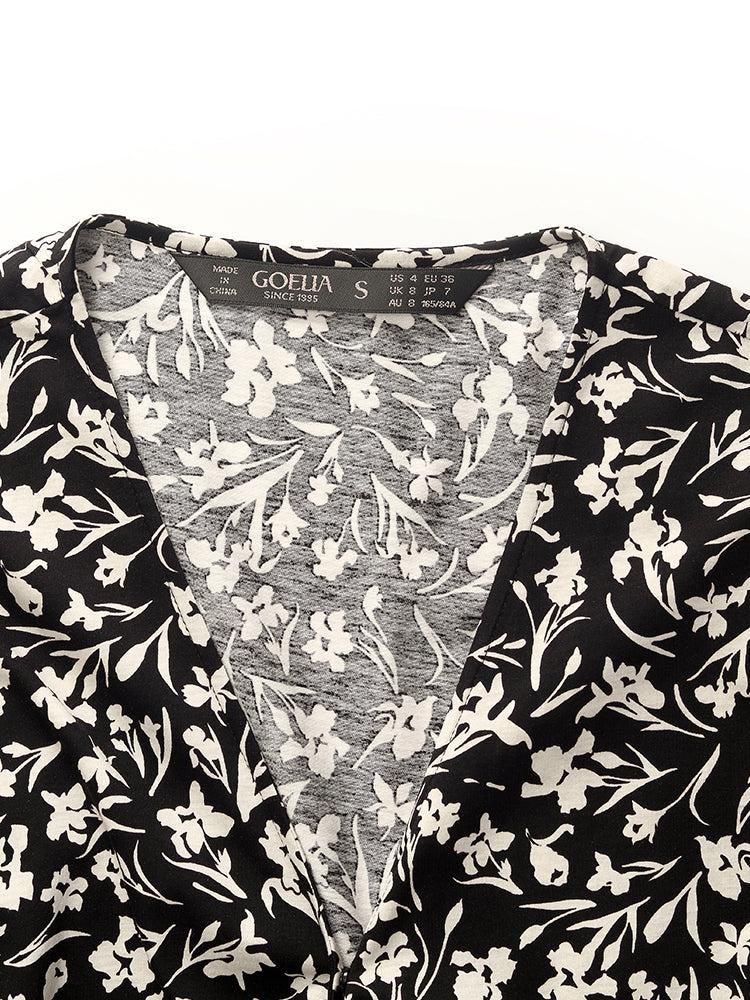 Iris Print V-Neck Tied Women Midi Dress Product Image