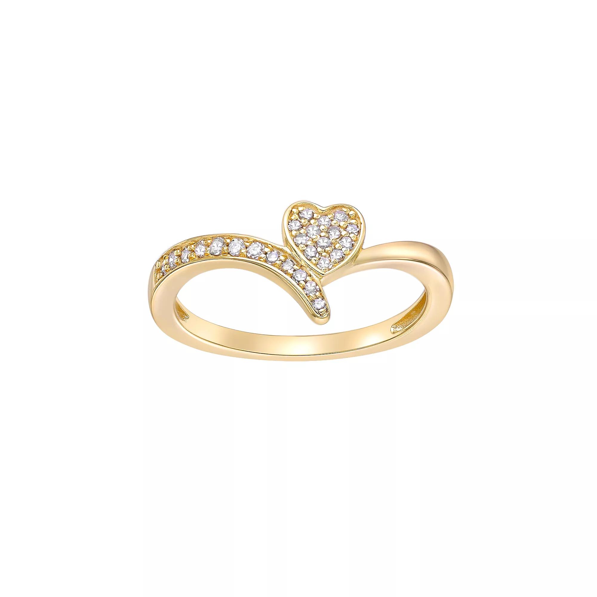 Gemminded 18k Gold Over Sterling Silver 1/6 Carat T.W. Diamond Heart Promise Ring, Women's, Size: 5, Gold Tone Product Image