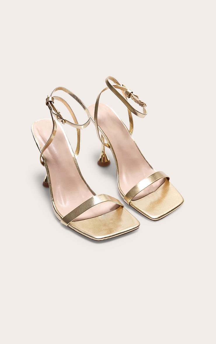  Gold Wide Fit Pu Square Toe Ankle Buckle Heeled Sandals Product Image
